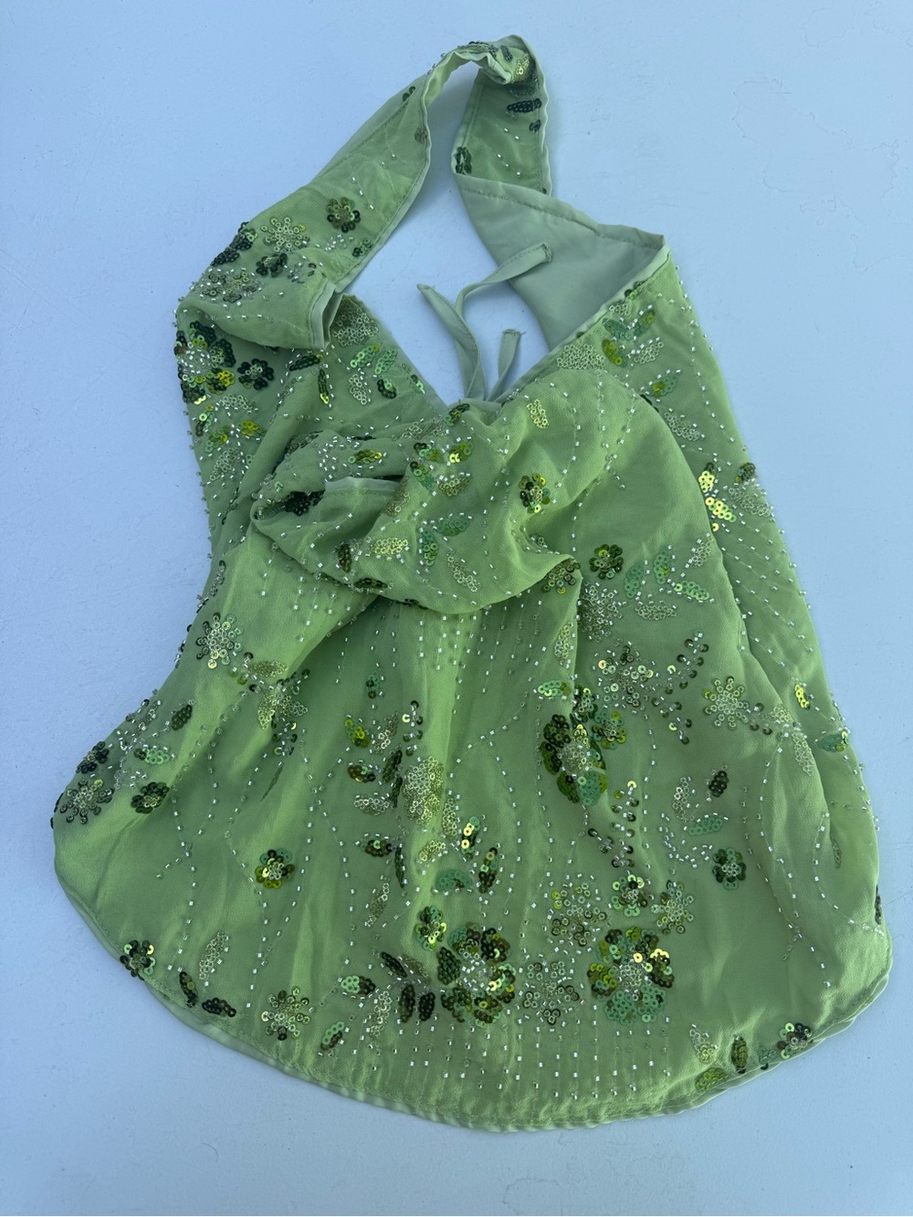 Missguided Light Green Sequin Halter Top